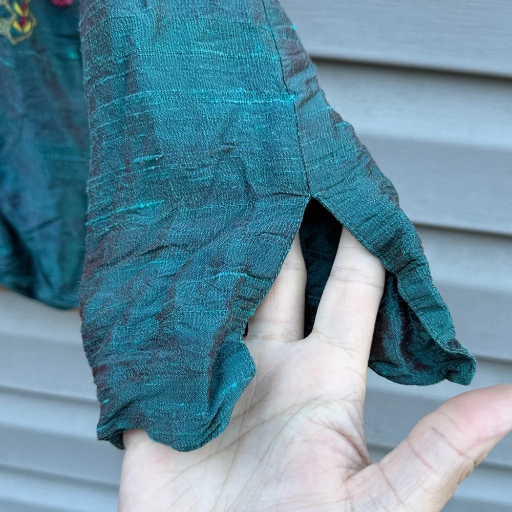 Anu | 100% Silk Embroidered Floral Open Front Jacket size Small - Picture 3 of 6